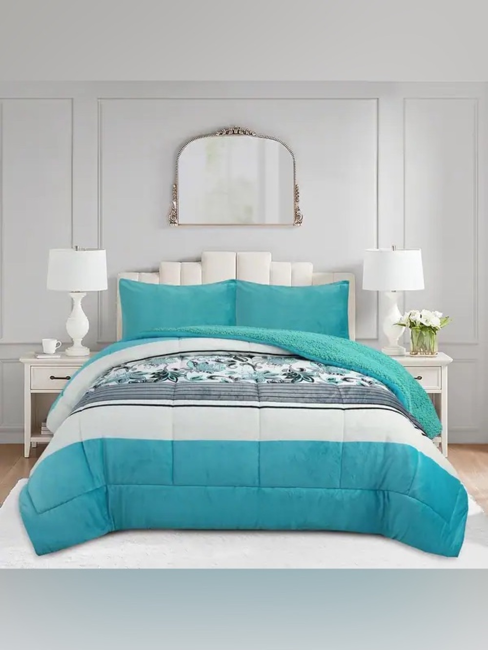 3 Pc Micromink Sherpa Comforter Set with 2 Pillowcases